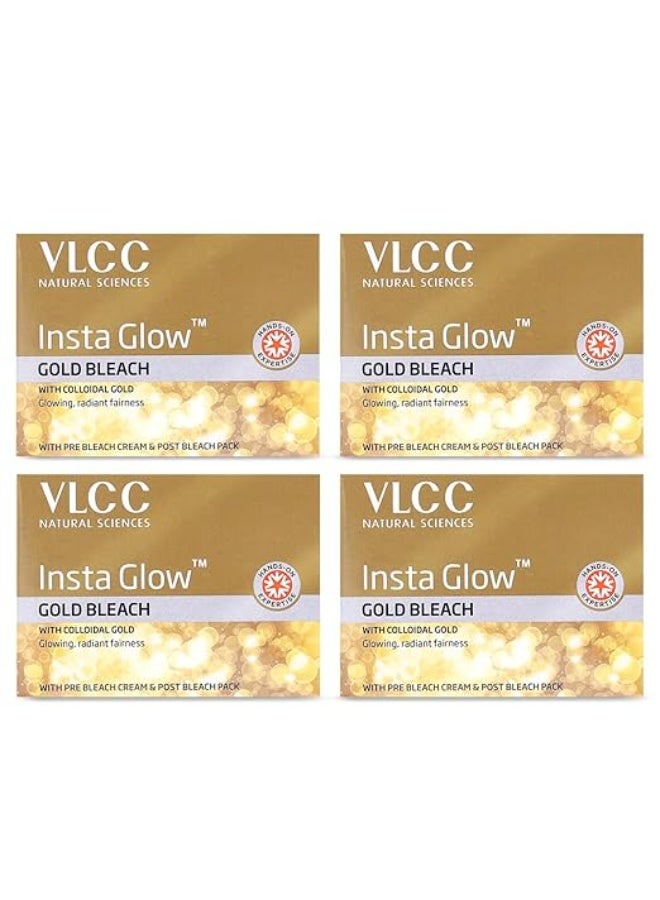 VLCC Insta Glow Gold Bleach - 30g X 4 (Pack of 4) - With Colloidal Glow For Glowing Fairness | Skin Brightening Bleach | Perfect Skin Match, Reduces Facial Hair Visibility, Brightens Complexion - Image 1